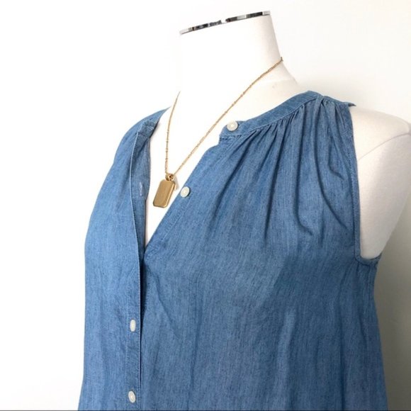 LOFT Petite Cotton Blend Chambray Sleeveless Blouse Top Blue Sz XSP - Picture 4 of 7